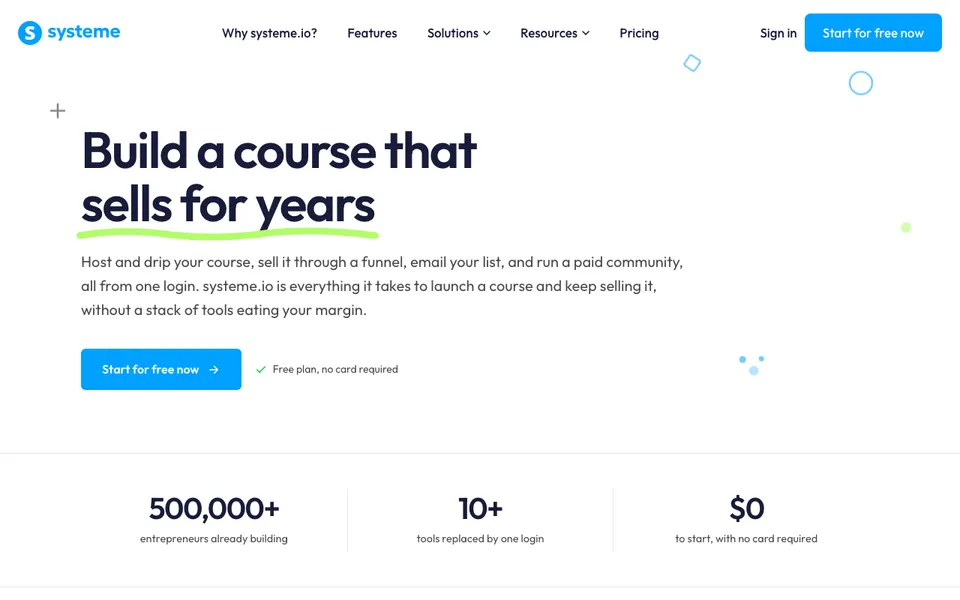systeme.io's page for course creators, the all-in-one platform for course creators this page walks through tool by tool