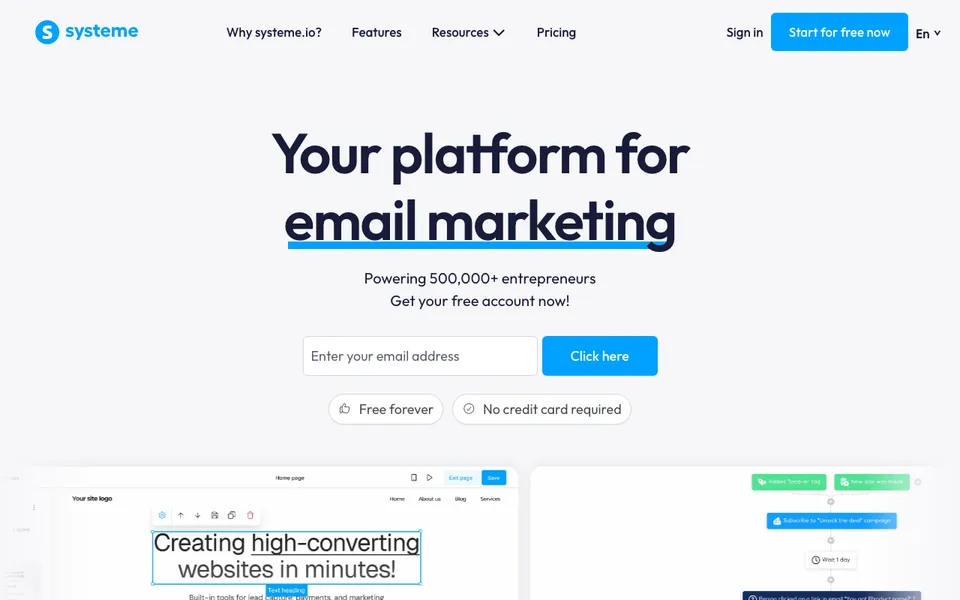systeme.io homepage, the all-in-one platform for funnels, email, courses, and affiliates this systeme.io review covers